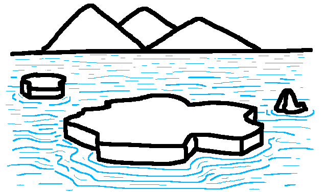 Illustration of antartica with a big chunk of ice in the water