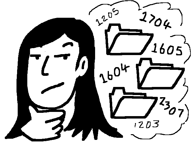 Illustration of a person thinking about all confusing folders and their names