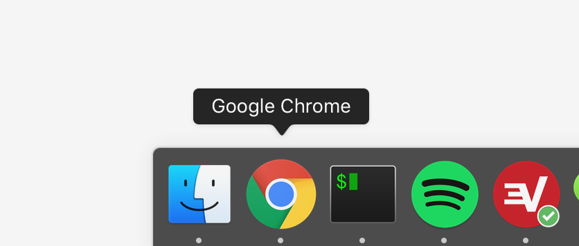 Screenshot of the macOS dock with tooltip label showing over an icon