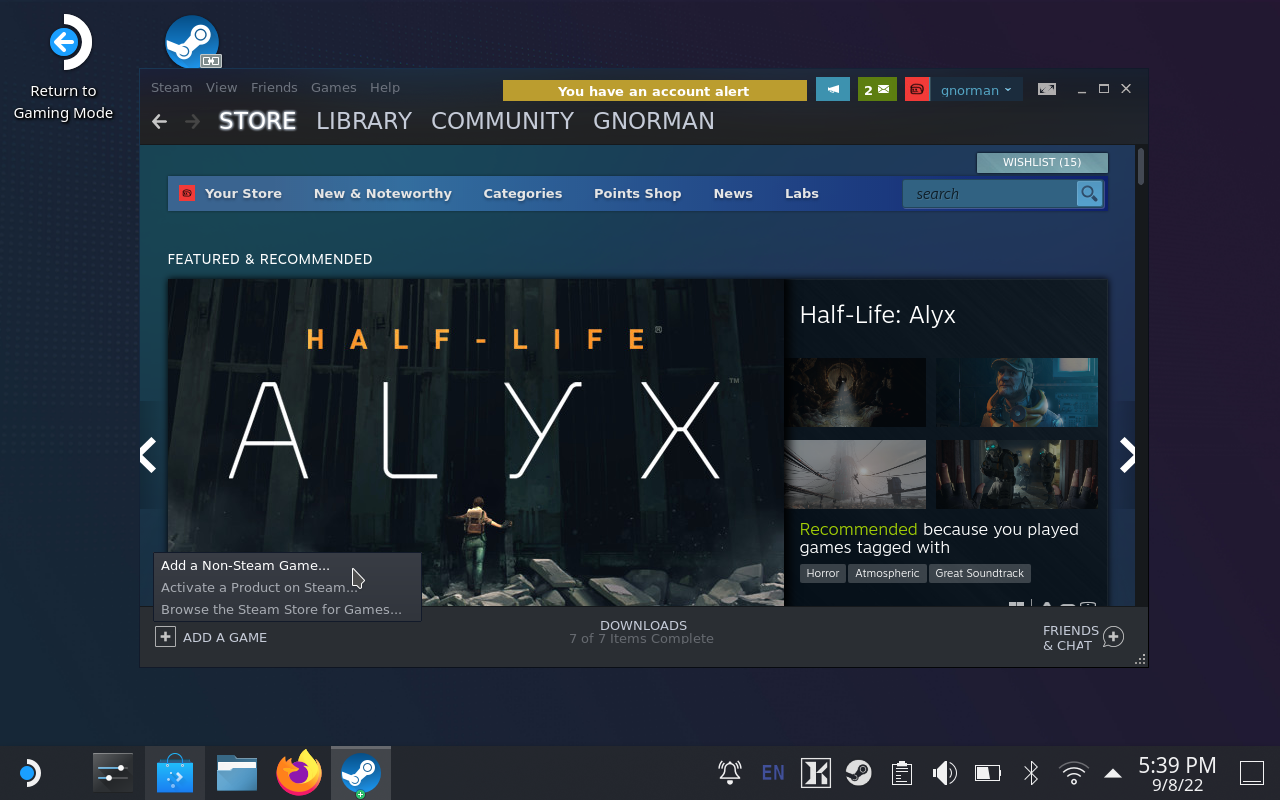 Screenshot of selecting non-steam game