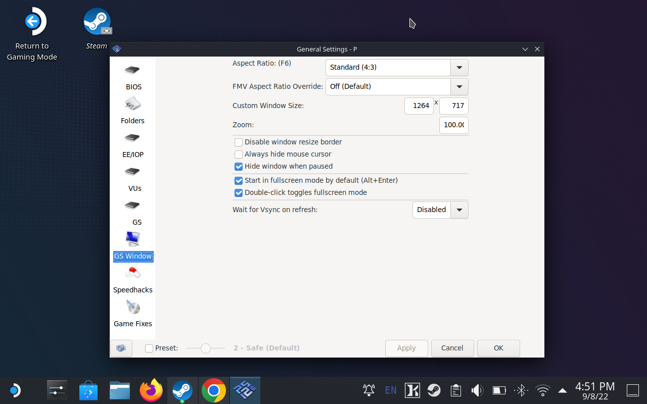 Screenshot of general window settings