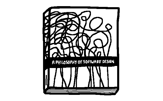 Drawing of the book cover for A Philosophy of Software Design. It looks like blue spaghetti.